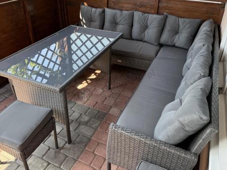 Narożnik z technorattanu 190x190cm z 3 pufami i stołem Torino Corner XL Anthracite