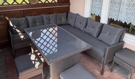 Narożnik z technorattanu 190x190cm z 3 pufami i stołem Torino Corner XL Anthracite