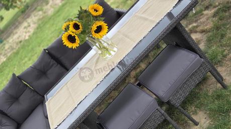 Narożnik z technorattanu 190x190cm z 3 pufami i stołem Torino Corner XL Anthracite