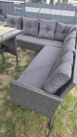 Narożnik z technorattanu 190x190cm z 3 pufami i stołem Torino Corner XL Anthracite