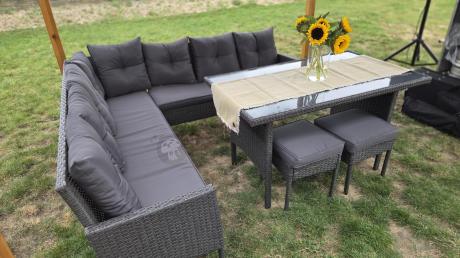 Narożnik z technorattanu 190x190cm z 3 pufami i stołem Torino Corner XL Anthracite