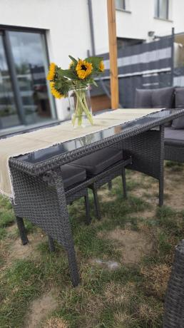 Narożnik z technorattanu 190x190cm z 3 pufami i stołem Torino Corner XL Anthracite