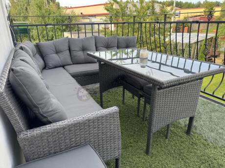 Narożnik z technorattanu 190x190cm z 3 pufami i stołem Torino Corner XL Anthracite