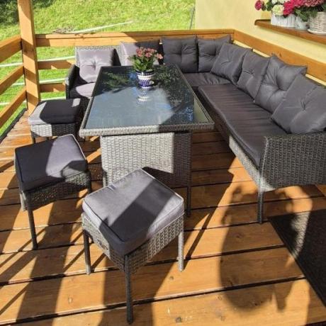 Narożnik z technorattanu 190x190cm z 3 pufami i stołem Torino Corner XL Anthracite