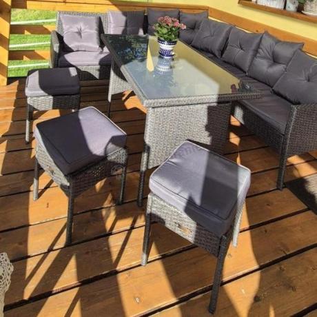 Narożnik z technorattanu 190x190cm z 3 pufami i stołem Torino Corner XL Anthracite