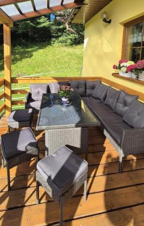 Narożnik z technorattanu 190x190cm z 3 pufami i stołem Torino Corner XL Anthracite