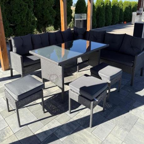 Narożnik z technorattanu 190x190cm z 3 pufami i stołem Torino Corner XL Anthracite