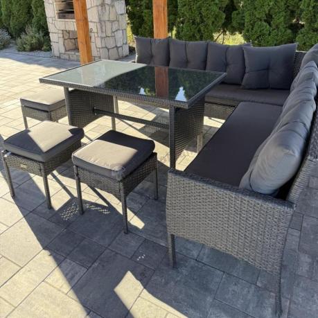 Narożnik z technorattanu 190x190cm z 3 pufami i stołem Torino Corner XL Anthracite