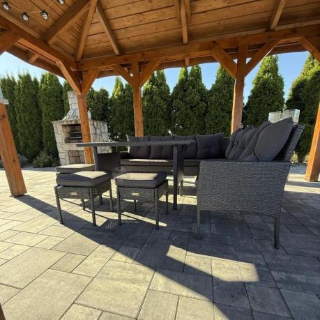 Narożnik z technorattanu 190x190cm z 3 pufami i stołem Torino Corner XL Anthracite