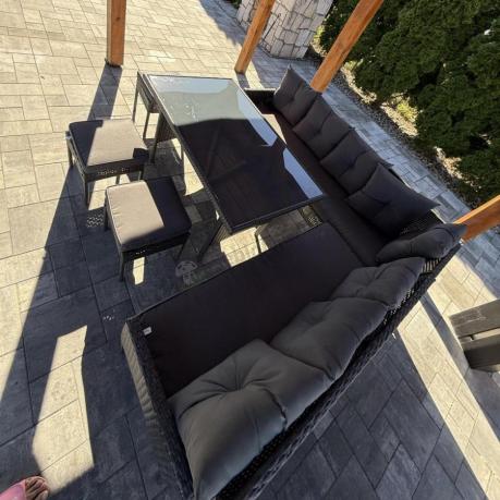 Narożnik z technorattanu 190x190cm z 3 pufami i stołem Torino Corner XL Anthracite