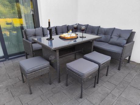 Narożnik z technorattanu 190x190cm z 3 pufami i stołem Torino Corner XL Anthracite