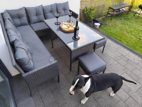 Narożnik z technorattanu 190x190cm z 3 pufami i stołem Torino Corner XL Anthracite