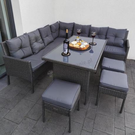 Narożnik z technorattanu 190x190cm z 3 pufami i stołem Torino Corner XL Anthracite