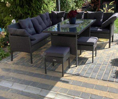 Narożnik z technorattanu 190x190cm z 3 pufami i stołem Torino Corner XL Anthracite