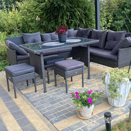 Narożnik z technorattanu 190x190cm z 3 pufami i stołem Torino Corner XL Anthracite