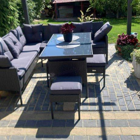 Narożnik z technorattanu 190x190cm z 3 pufami i stołem Torino Corner XL Anthracite