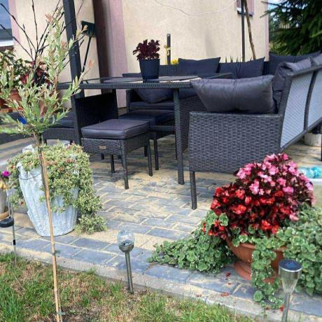 Narożnik z technorattanu 190x190cm z 3 pufami i stołem Torino Corner XL Anthracite