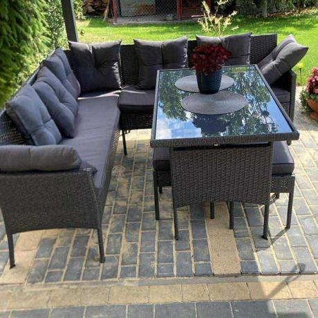 Narożnik z technorattanu 190x190cm z 3 pufami i stołem Torino Corner XL Anthracite