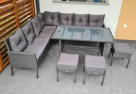 Narożnik z technorattanu 190x190cm z 3 pufami i stołem Torino Corner XL Anthracite