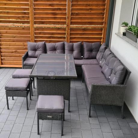 Narożnik z technorattanu 190x190cm z 3 pufami i stołem Torino Corner XL Anthracite