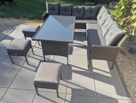 Narożnik z technorattanu 190x190cm z 3 pufami i stołem Torino Corner XL Anthracite