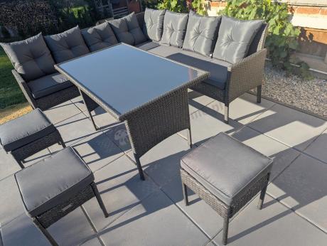 Narożnik z technorattanu 190x190cm z 3 pufami i stołem Torino Corner XL Anthracite