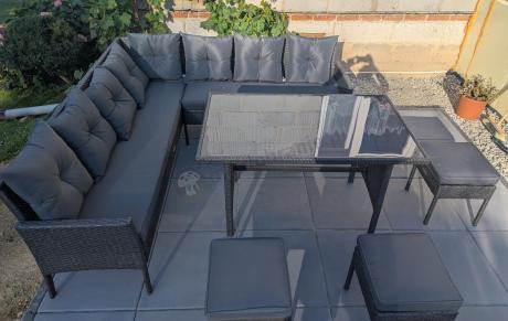 Narożnik z technorattanu 190x190cm z 3 pufami i stołem Torino Corner XL Anthracite