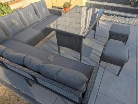 Narożnik z technorattanu 190x190cm z 3 pufami i stołem Torino Corner XL Anthracite