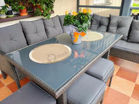 Narożnik z technorattanu 190x190cm z 3 pufami i stołem Torino Corner XL Anthracite