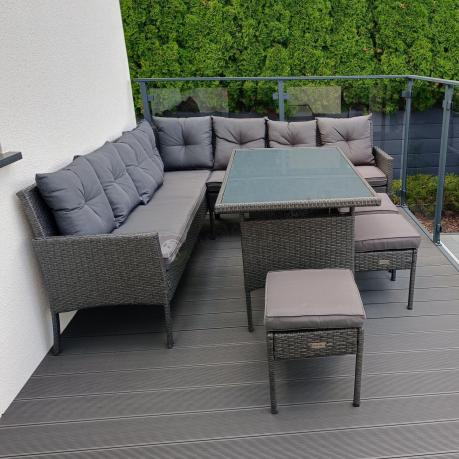 Narożnik z technorattanu 190x190cm z 3 pufami i stołem Torino Corner XL Anthracite