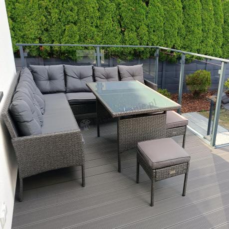 Narożnik z technorattanu 190x190cm z 3 pufami i stołem Torino Corner XL Anthracite