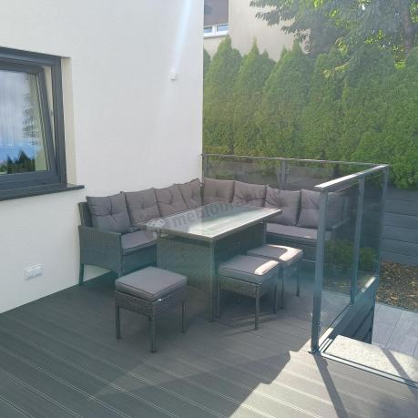 Narożnik z technorattanu 190x190cm z 3 pufami i stołem Torino Corner XL Anthracite