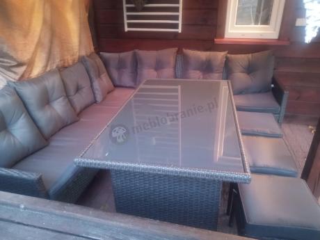 Narożnik z technorattanu 190x190cm z 3 pufami i stołem Torino Corner XL Anthracite