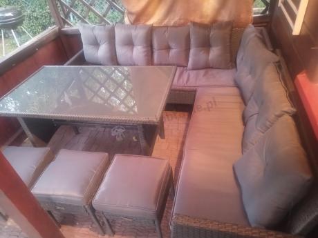 Narożnik z technorattanu 190x190cm z 3 pufami i stołem Torino Corner XL Anthracite