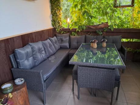 Narożnik z technorattanu 190x190cm z 3 pufami i stołem Torino Corner XL Anthracite