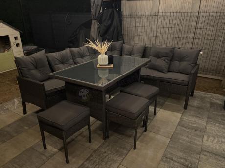 Narożnik z technorattanu 190x190cm z 3 pufami i stołem Torino Corner XL Anthracite