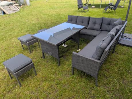 Narożnik z technorattanu 190x190cm z 3 pufami i stołem Torino Corner XL Anthracite