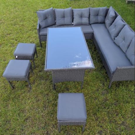Narożnik z technorattanu 190x190cm z 3 pufami i stołem Torino Corner XL Anthracite