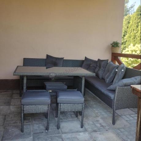 Narożnik z technorattanu 190x190cm z 3 pufami i stołem Torino Corner XL Anthracite