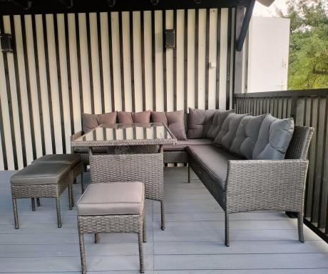 Narożnik z technorattanu 190x190cm z 3 pufami i stołem Torino Corner XL Anthracite