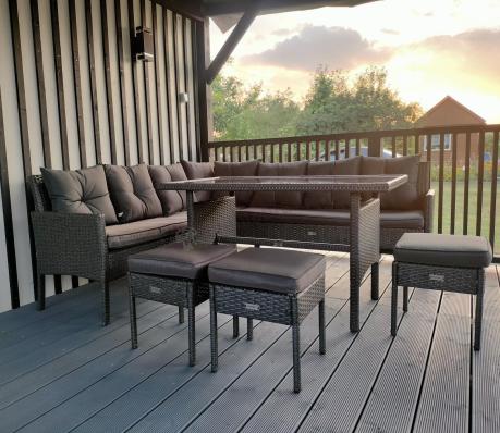 Narożnik z technorattanu 190x190cm z 3 pufami i stołem Torino Corner XL Anthracite