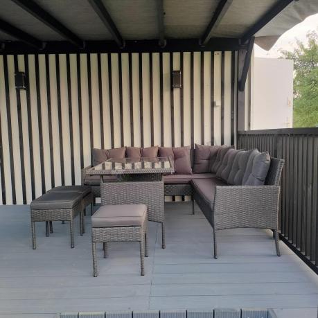 Narożnik z technorattanu 190x190cm z 3 pufami i stołem Torino Corner XL Anthracite