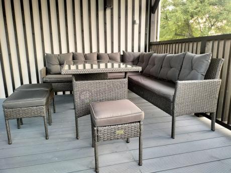 Narożnik z technorattanu 190x190cm z 3 pufami i stołem Torino Corner XL Anthracite