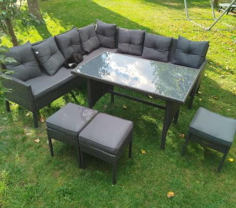 Narożnik z technorattanu 190x190cm z 3 pufami i stołem Torino Corner XL Anthracite