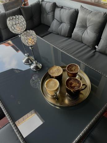 Narożnik z technorattanu 190x190cm z 3 pufami i stołem Torino Corner XL Anthracite