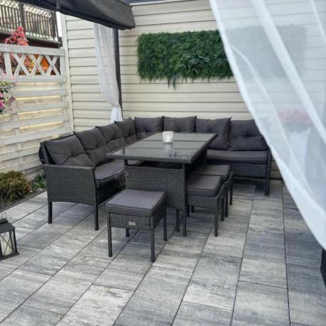 Narożnik z technorattanu 190x190cm z 3 pufami i stołem Torino Corner XL Anthracite