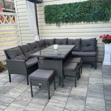 Narożnik z technorattanu 190x190cm z 3 pufami i stołem Torino Corner XL Anthracite