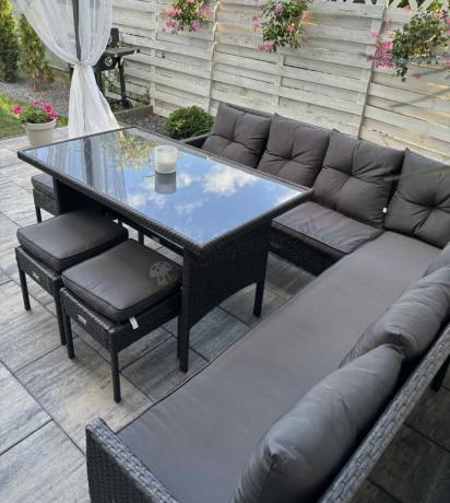 Narożnik z technorattanu 190x190cm z 3 pufami i stołem Torino Corner XL Anthracite