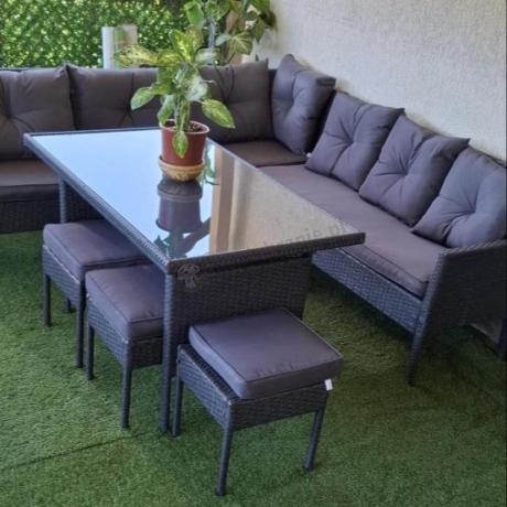 Narożnik z technorattanu 190x190cm z 3 pufami i stołem Torino Corner XL Anthracite