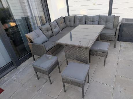 Narożnik z technorattanu 190x190cm z 3 pufami i stołem Torino Corner XL Anthracite